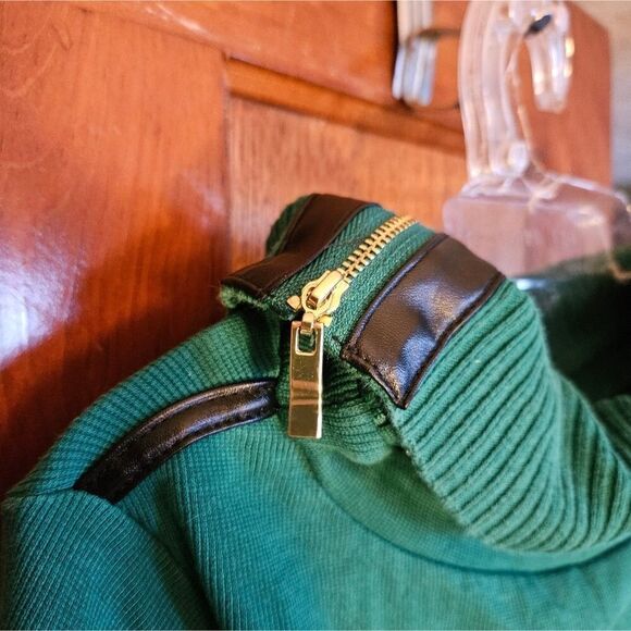 Rafaella Green Cowl‑Neck Sweater Large | Cozy Pullover w/ Faux Leather Zip - Picture 3 of 11